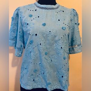 Elegant Blue Embroidered Women's Top